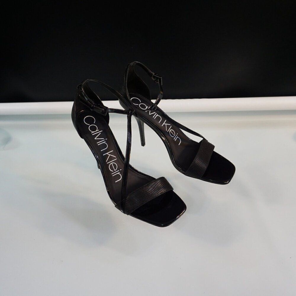 Calvin Klein Mackenzie Black 4 Inch Heeled Sandal Womens Shoes Size 7.5 - Picture 2 of 8
